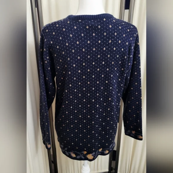 Vintage (90s) Grace Navy and Gold Button-Up Cardigan Sweater | Size Small - Picture 2 of 6